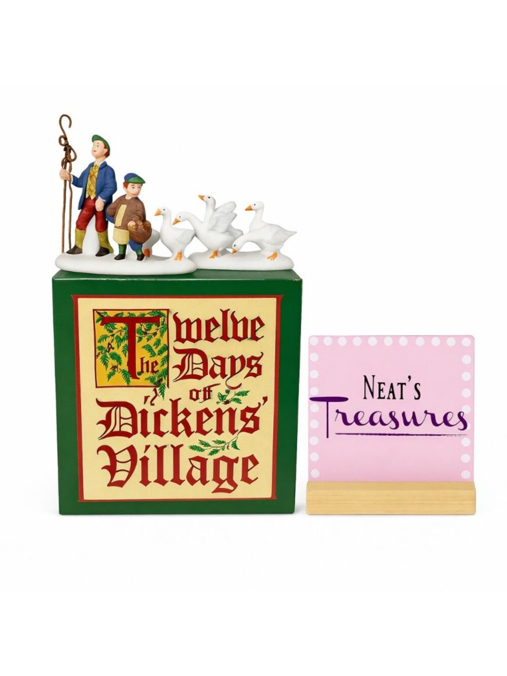 Department 56 Heritage Village VI SIX GEESE A LYING Handpaint Porcelain 2 Pc Set